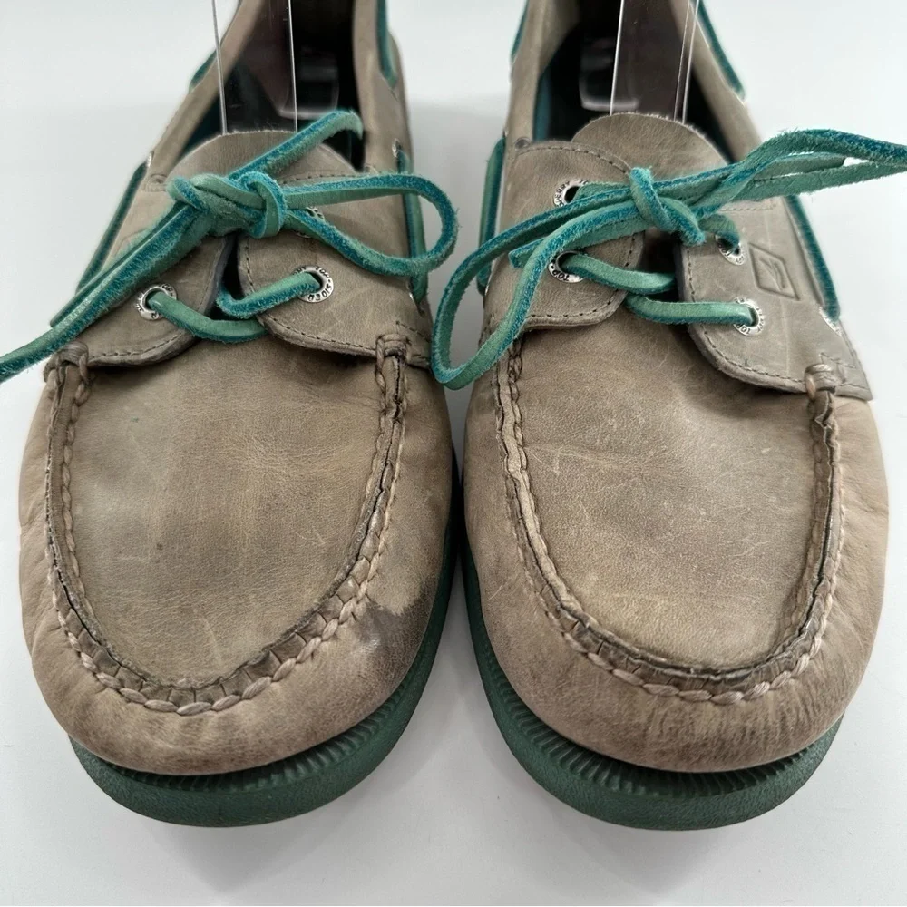 Sperry topsiders mens boat shoes size 9 gray teal leather preppy